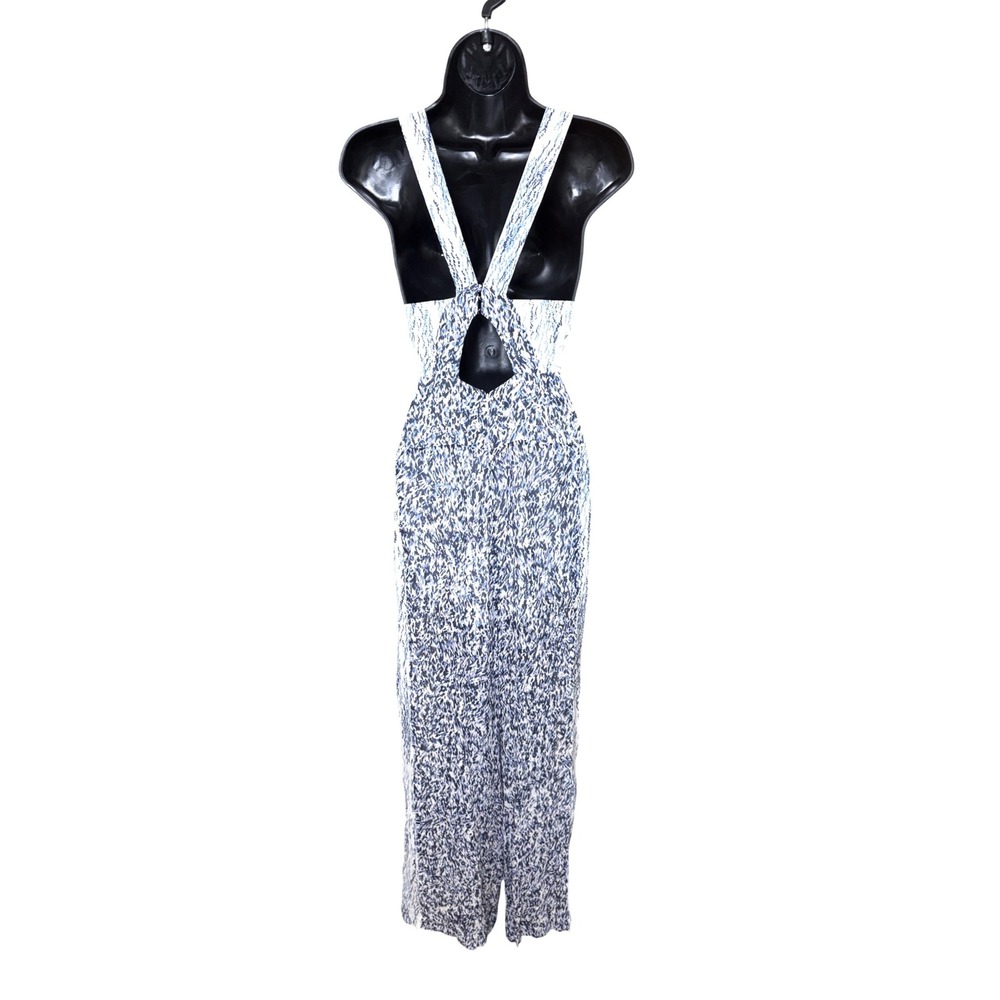 Reiss Jumpsuit Ria Printed White Navy Abstract Cutout Wide Leg Size US 6 NEW - Picture 4 of 12